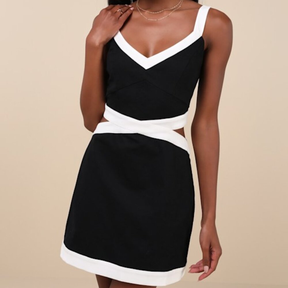 Lulus Nothing But Sweet Black Color Block Cutout Mini Dress - Size XS